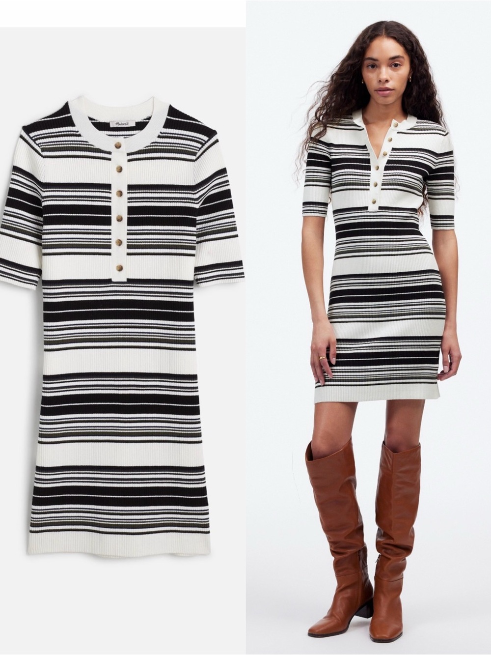 Madewell Henley Striped Knit Dress M
